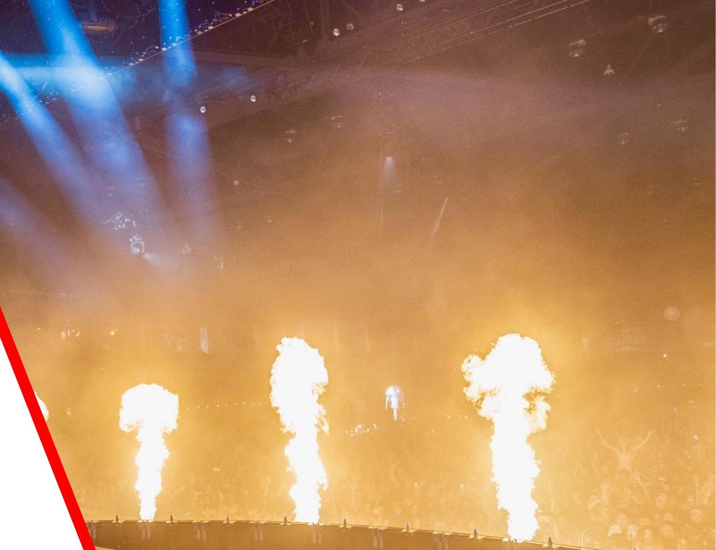 Pyrotechnic flame cannons firing at a CDN Group stage show